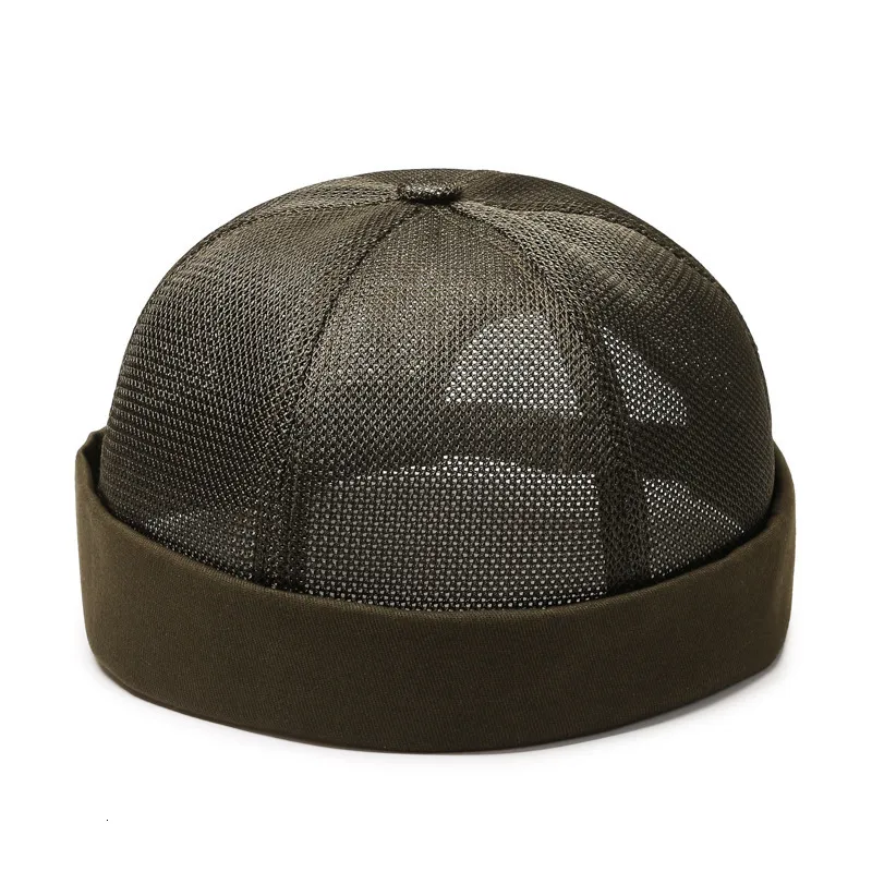 Beanieskull caps märke mäns brimlösa dockare hatt sommar andas mesh net beanie cap rullade manschett hamn hattar sjöman fiskare hyresvärd hat 230411