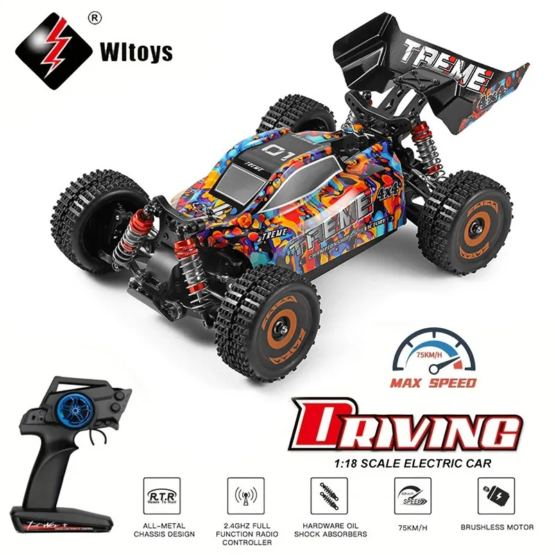 ElectricRC CAR WLTOYS 184016 75KMH 24G RC CAR BRISHLESS 4WD電気高速オフロードリモートコントロールドリフトおもちゃレース231110