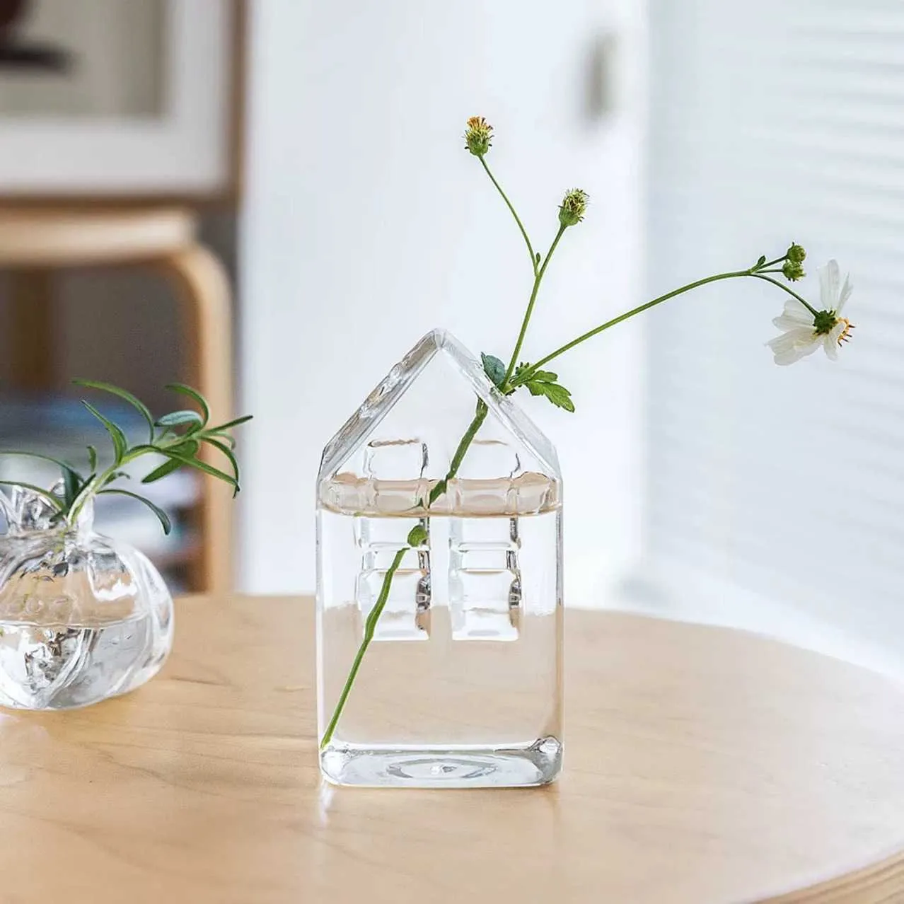 Florero, hidroponía, simplicidad blanca, creatividad, mesa de