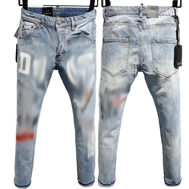 Mens denim jeans blå svart rippade byxor bästa version mager trasig Italien stil cykel motorcykel rock jean ppkd