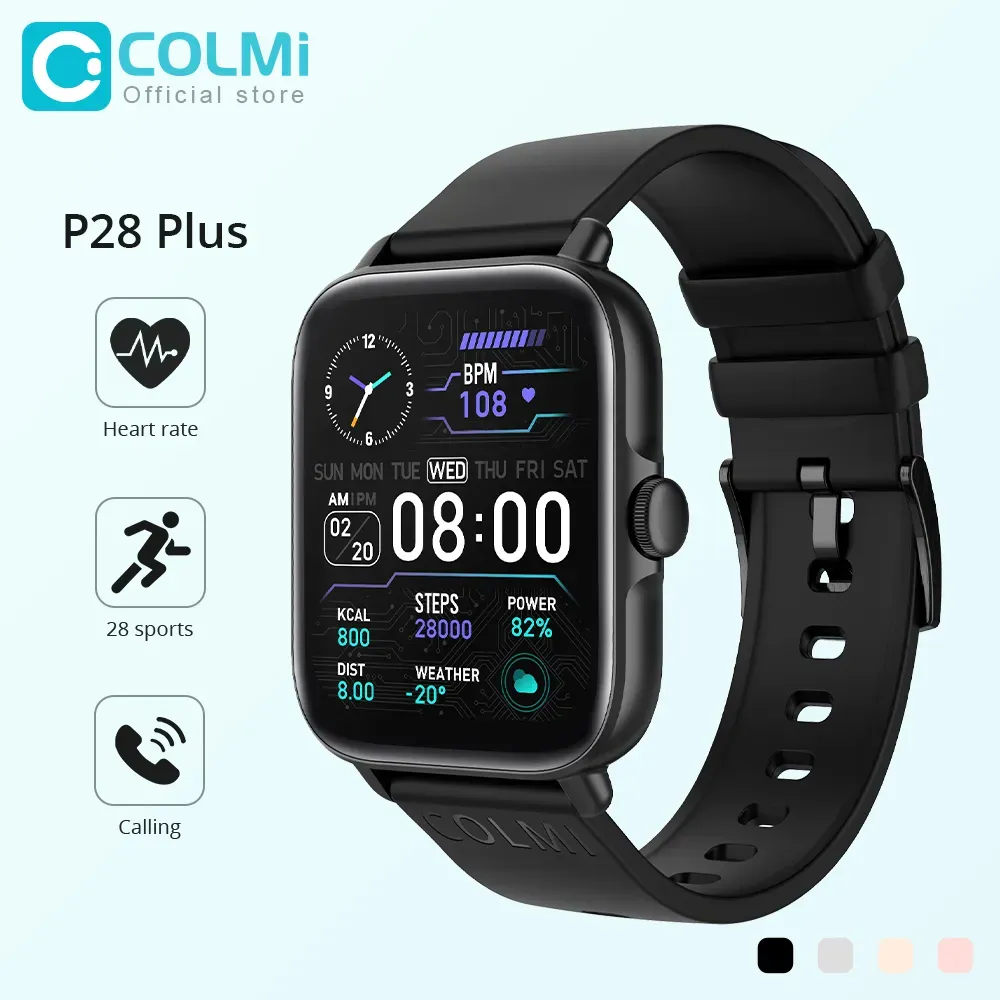Colmi P28 Plus Bluetooth Odpowiedź Zadzwoń Smart Watch Mężczyźni IP67 Wodoodporne Kobiety Wybierz Darc