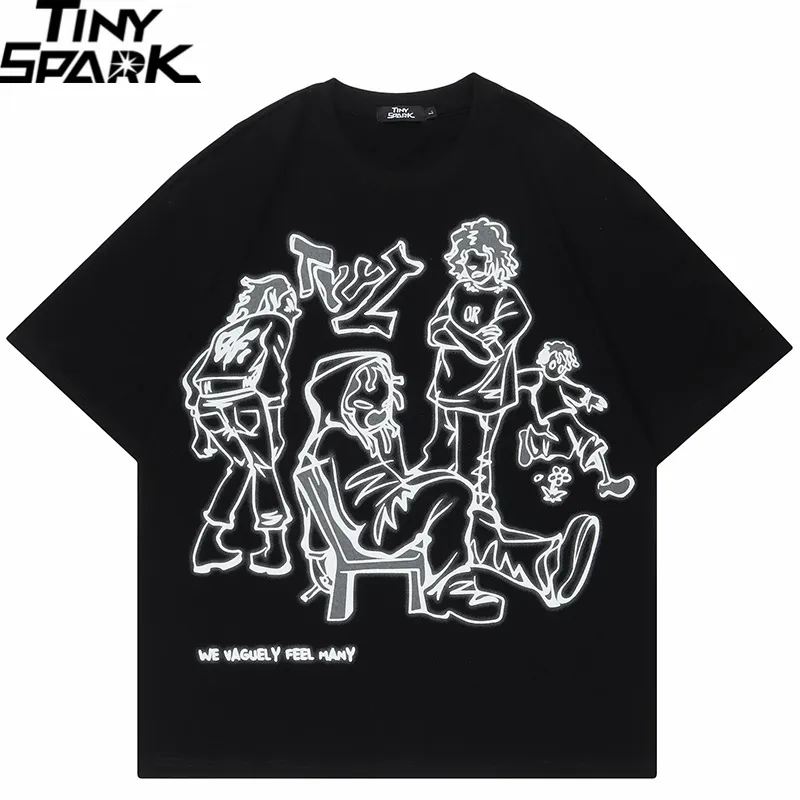 Мужские футболки Японская футболка хараджуку мужская уличная одежда Смешная аниме-мультипликационная футболка мужская хлопковая футболка негабаритные топы Tees Hiphop 230411