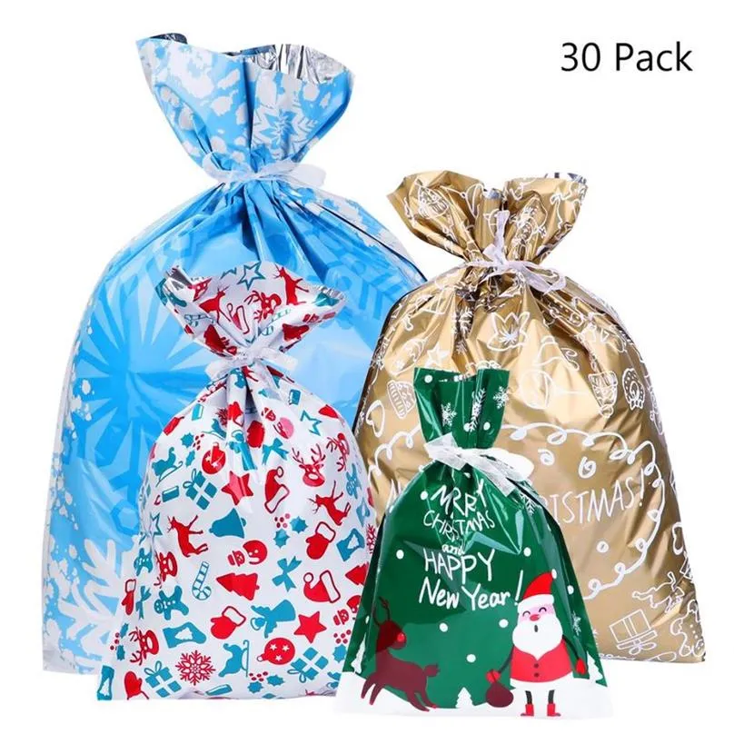 30 pz Sacchetti regalo di Natale Simpatico cordoncino stili assortiti Goody Wrapping Bomboniere per le vacanze di Natale Candy Bag255i