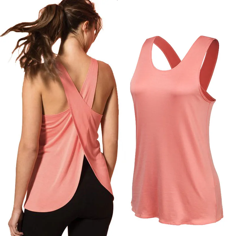 Yoga Outfit Shirt Women Gym Quick Dry Sports s Cross Back Top Womens Fitness Sleeveless Vest 230411