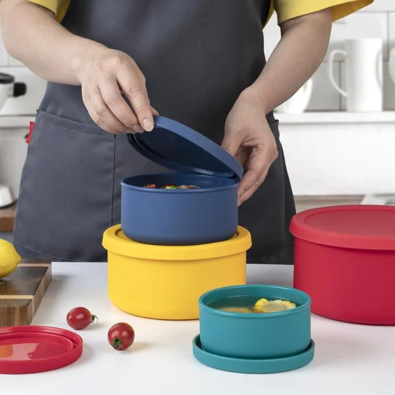 Bottiglie di stoccaggio Contenitore per alimenti in silicone rotondo Pasto ermetico Zuppa di cereali Ciotola per la preparazione di frutta con coperchio Contenitore per il pranzo per bambini