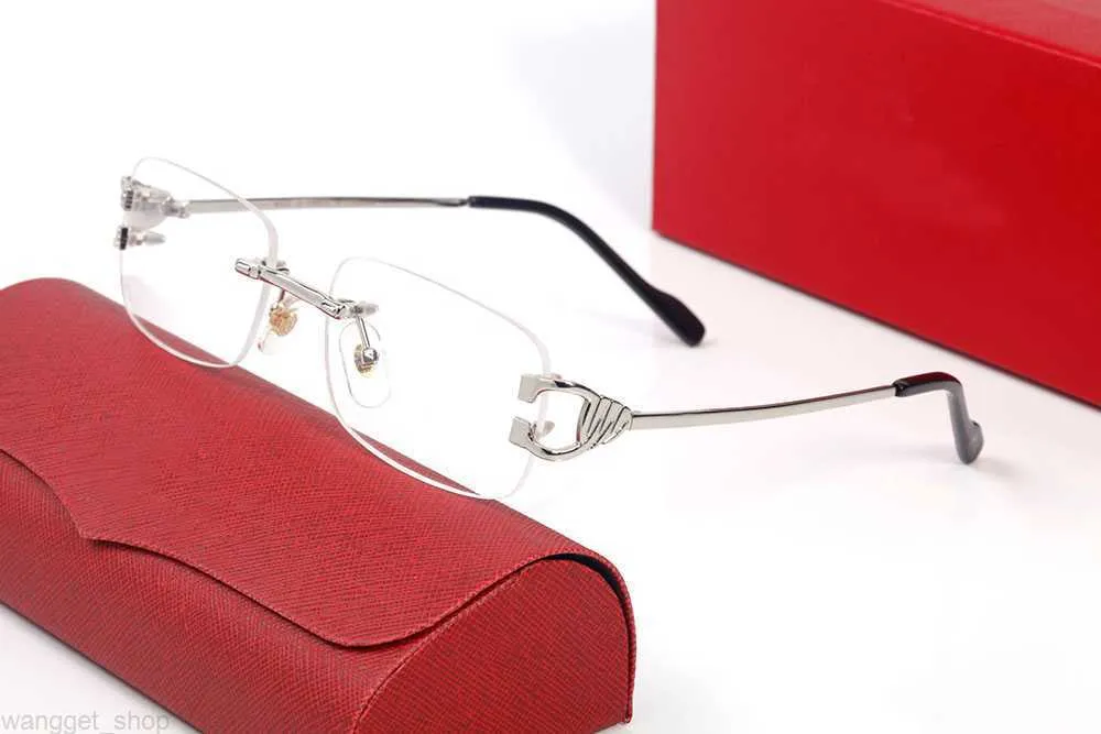 Designer Brand Luxury Carti Solglasögon Ramar Fashion Men Gold Rimless Gyeglasses For Man Anti Reflective Solglas Metal Silver Frameless Glass