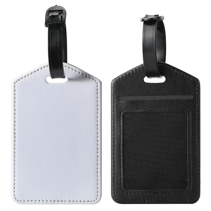 sublimation blank rectangle pu leather luggage tag with pocket hot transfer printing materials factory price