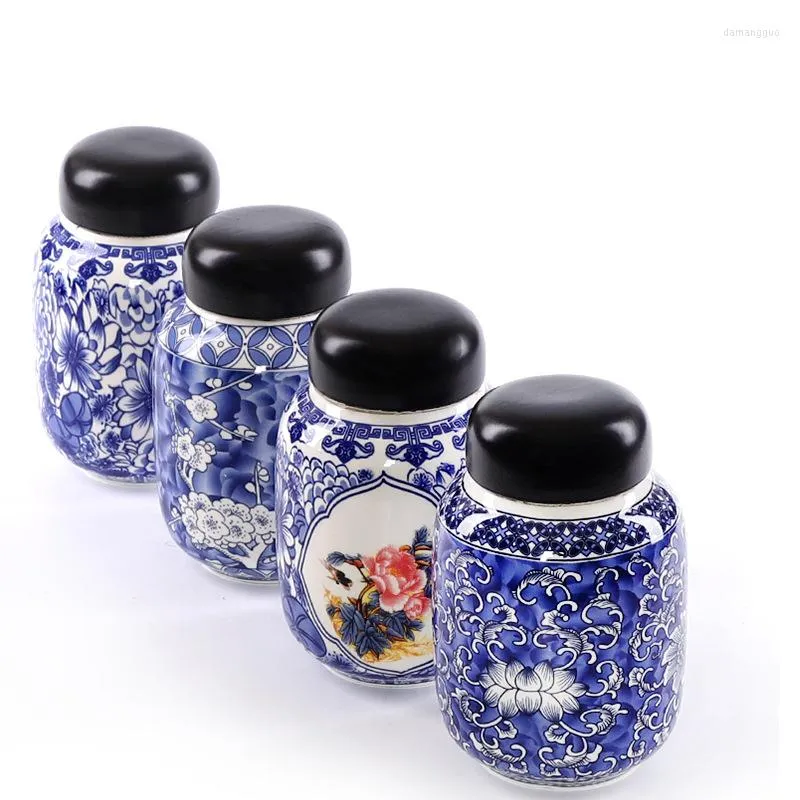 Garrafas de armazenamento de porcelana azul e branco