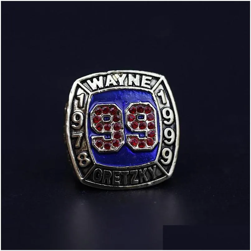 Temple de la renommée Baseball Wayne Oretzky 1978 1999 99 Championnat de l'équipe de football Bague de championnat avec coffret en bois Souvenir Fan Hommes Cadeau D Dhwyf