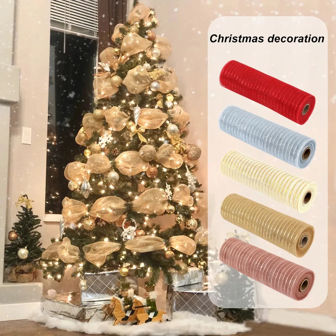 Décorations de Noël Ruban Arbre Décoratif Maille Tulle Rouleau Tissu Pendentif Happy Home Décoration Cadeau DIY Année 231110