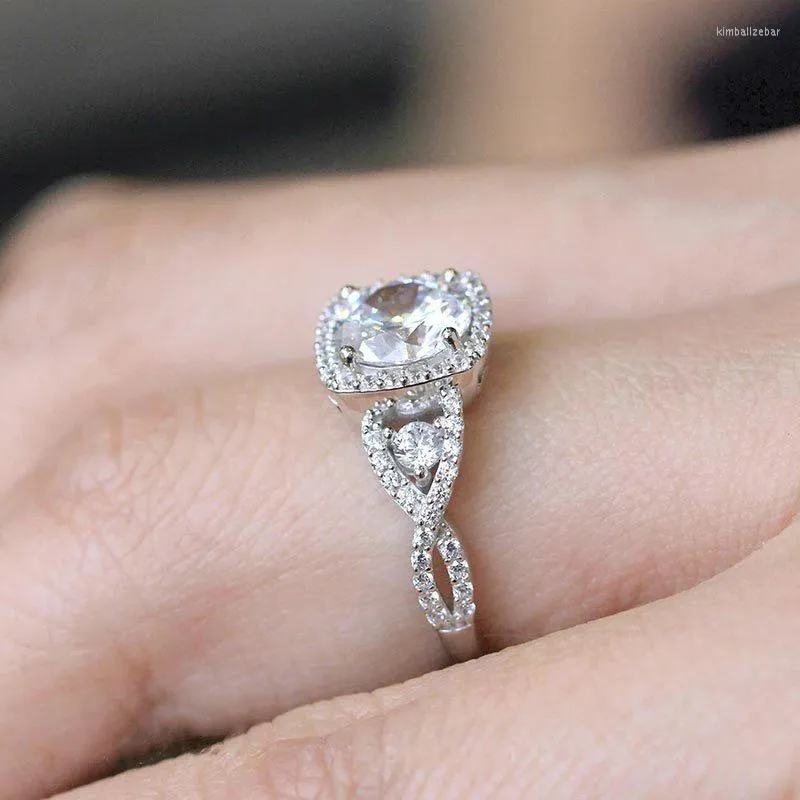 Bröllopsringar Silver Color Woman Ring Enwind Metal Accessories Big Rhinestone Ställa in lyxdesign Girl Valentine's Day Gifts