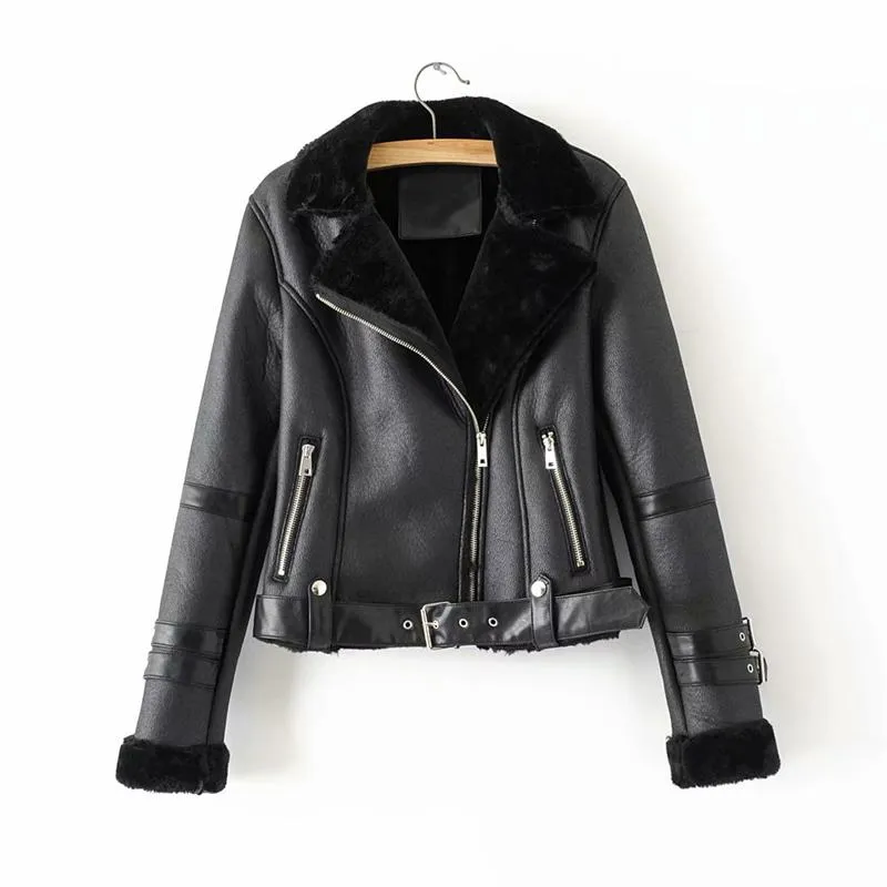 Women's Leather & Faux ZXQJ Fashion Women Short Leather-clad 2023 Winter Lady Pocket Zipper Jackets With Belt Cool Female Moto Girls Chic Se