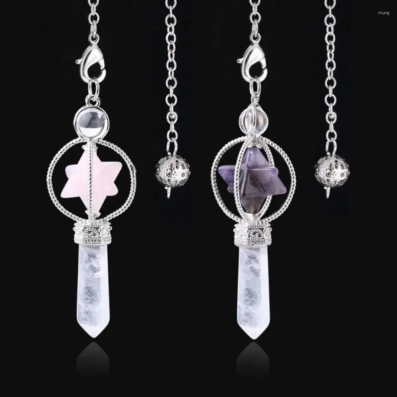 Pendant Necklaces Esotericism Crystal Pendulums For Dowsing Divination Pendulum Merkaba Natural Stone Clear Quartz Red Bronze