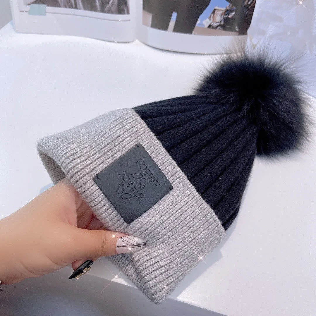 Designer loewf chapéu de malha para mulheres gorro inverno clássico raposa cabelo de malha chapéu quente para homem