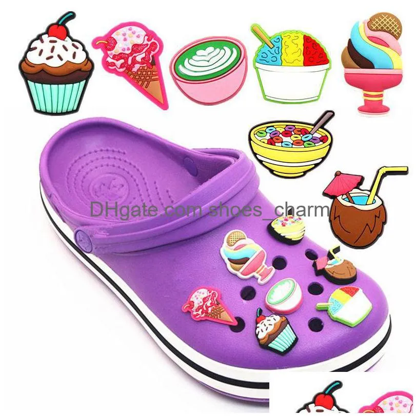 Schoenonderdelen accessoires originele 6 stks/set nieuwe desserts charms decoratie schattig ijs pvc schoenen fit croc jibz feest xmas kids g dhz4h