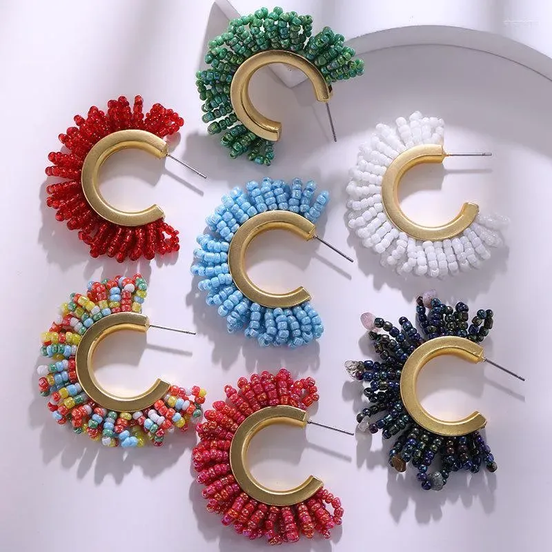 Studörhängen Böhmen färgglada handgjorda rispärlor C-formade för kvinnor etnisk stil vintage smycken tillbehör gåva