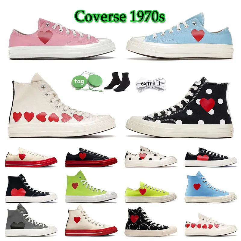 Comme des garcons Converse 1970s Al star Chuck Taylors CDG PLAY Sapatos de tela para homens e mulheres Casual sapatos altos e baixos preto branco rosa cinzento vermelho