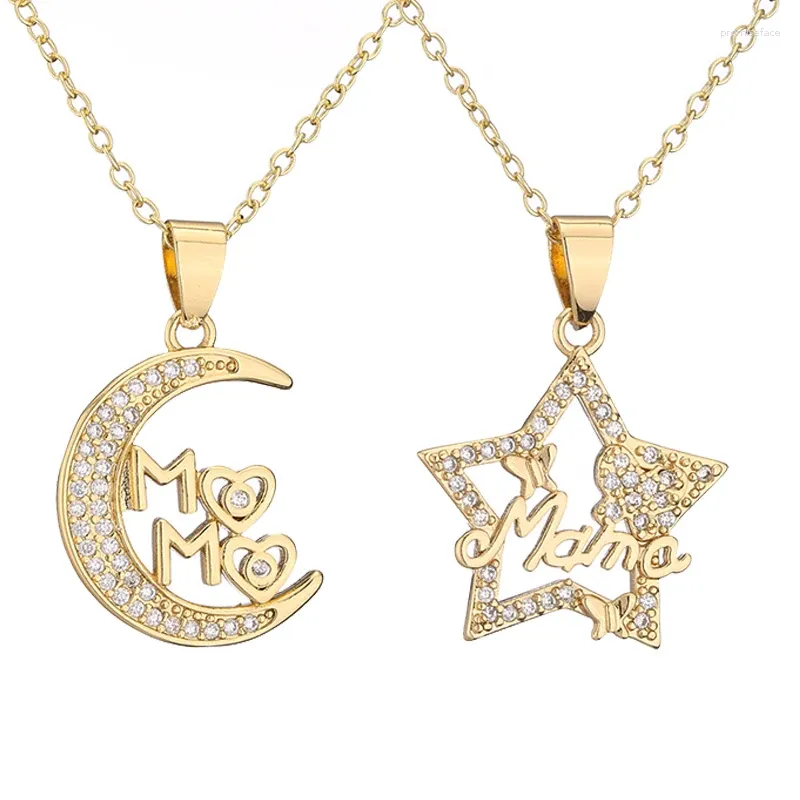 Hänge halsband mors dag gåva chic stjärna moon mamma brev neknklace utsökta 18k guldpläterad charm choker för modersmycken accessori