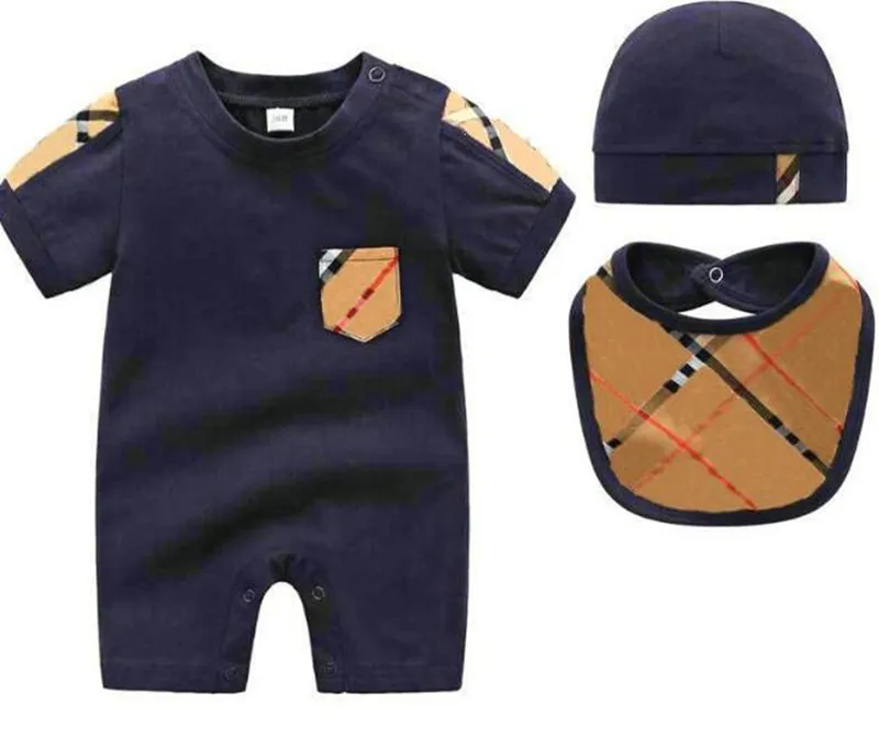 cotton baby Rompers boy girl 1-2 years old newborn luxury Newborn Long sleeve short sleeves kids designer jumpsuit hat Bibs 3 piece set009