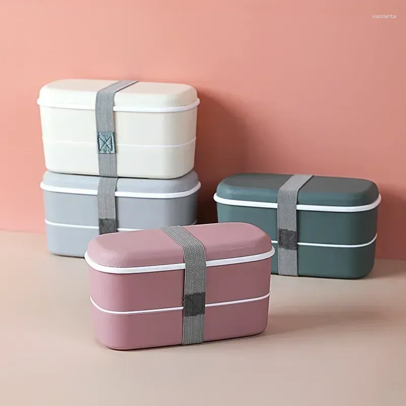 Dinnerware Lunch Layers Lunchbox 2 Wheat Container Health Eco-friendly Japanese Microwavable Bento Material Box Straw