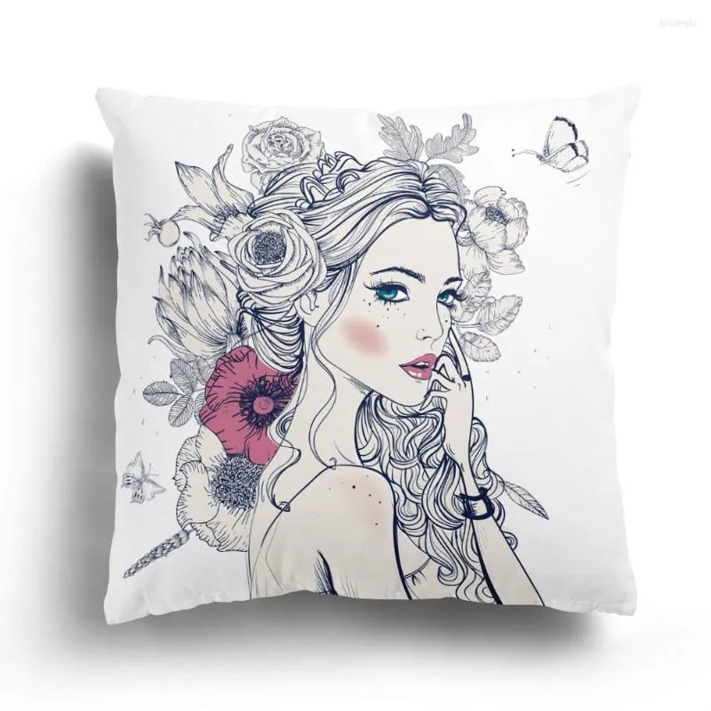 Pillow Cartoon Beauty Plush Hug Troadchcase Decoração do sofá de decoração Todo o padrão Girls pode ser personalizado 60x60cm