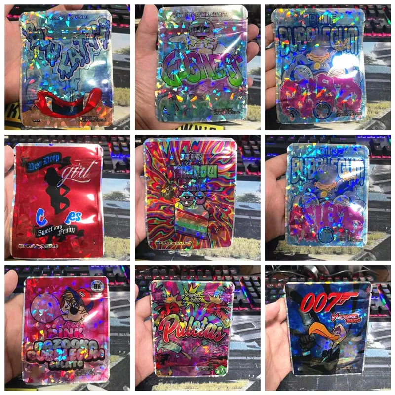 laser packaging bags hologram packets mylar 3.5g storage holographic plastic candy runtz breezy garden stand up pack package packing bag