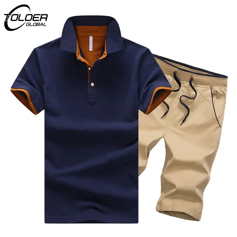Mänens spårningsdräkter Tracksuit Men Polo T Shirt Shorts Suits Solid Slim Casual Running Fashion Outfit Set Two Piece Set Summer Mens Clothing 230411