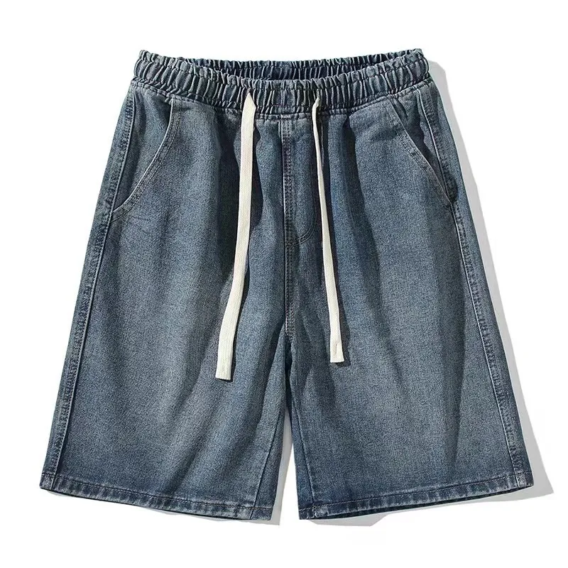 Herren-Shorts M-3XL Gelbe Jeans mit schlammgefärbter Waschung Solide elastische Taille Großer Denim Kurze Jogger Supergroße gerade Jeans 230412