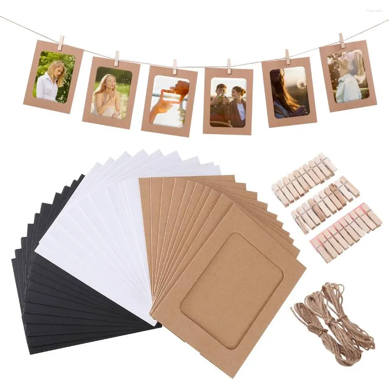 Frames VORCOOL DIY Kraft Paper Po Hanging Wall Decoration With Clips And Ropes Set For 4.5x6in Pictures