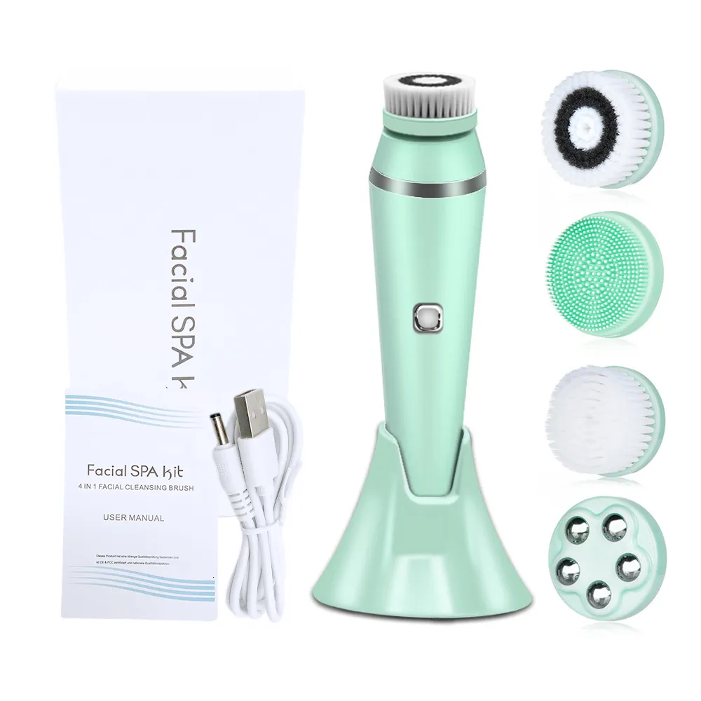 Ferramentas de limpeza Acessórios 4 em 1 mato elétrico Spa de face de face spa Limpeza de massager recarregável USB Limpador com 4 cabeças Cuidado com a Ferramenta de beleza limpa 230411