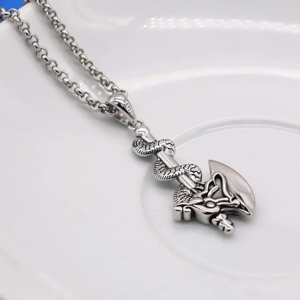 Personalized Men's Charm Jewelry 925 Sterling Silver Necklace Vintage Style Dragon Shaped Axe Pendant Necklace
