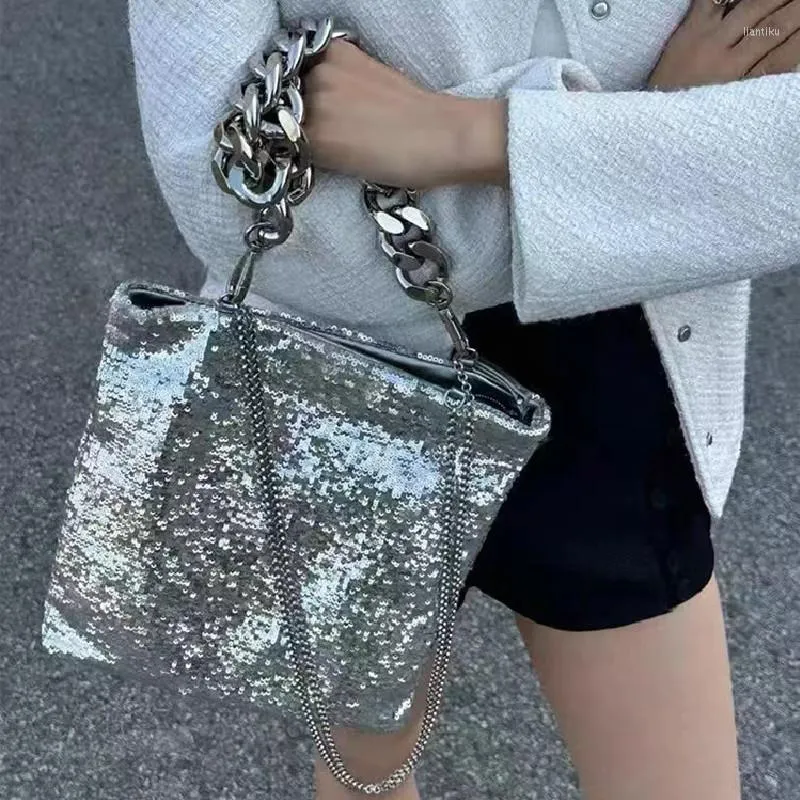 Kvällspåsar Fashion Sequin Tote Handväska Bling Designer Kvinnor Axlar stor kapacitet Kopplingar Väska Kvinnliga damer Shoppingväska