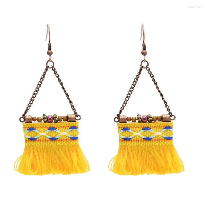 Brincos berros Bohemian Tassel para mulheres Pendientes étnicos Boho Jóias Jóias Algodão Fringe Fringe Longo Earings pendurados Brincos