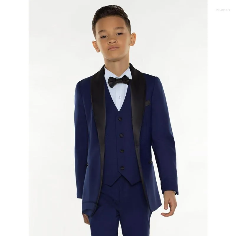 Costumes masculins Blue Boys for Weddings Prom Party Boy Robe formelle A Kids Tuxedo Children Clothing Blazer (veste Pantalon Vest)