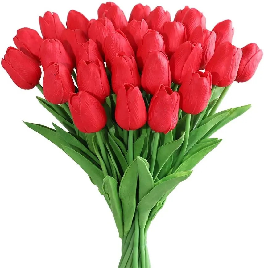 Bouquet de tulipes artificielles en Silicone, fausses fleurs au toucher réel, pour mariage, fête d'anniversaire, décoration de jardin de maison