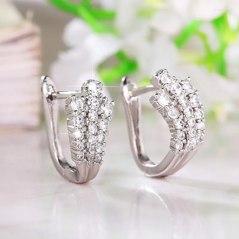 Hoop Earrings CAOSHI Shinning Female Everyday Jewelry With Dazzling Zirconia Silver Color Accessories For Wedding Ceremony Party