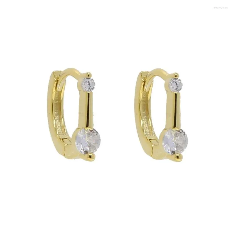 Orecchini a cerchio in vero argento sterling 925 color oro rotondo CZ zircone piccolo cerchio Huggie per gioielli da donna