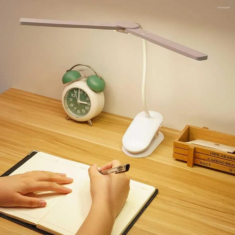 Bordslampor ABS CLIPL LAMP Electric 3 Gear Justerbar ögonvård Vikbar 360 graders flexibel sovsal Läsning Lärningsljus