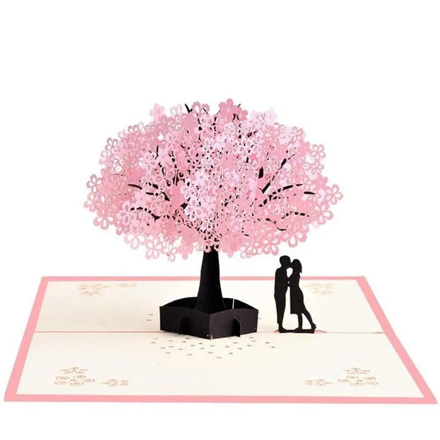 Handgjorda romantiska födelsedagsjubileumsdatingkort för make fru pojkvän flickvän - körsbärsblomsträd med hälsi335U