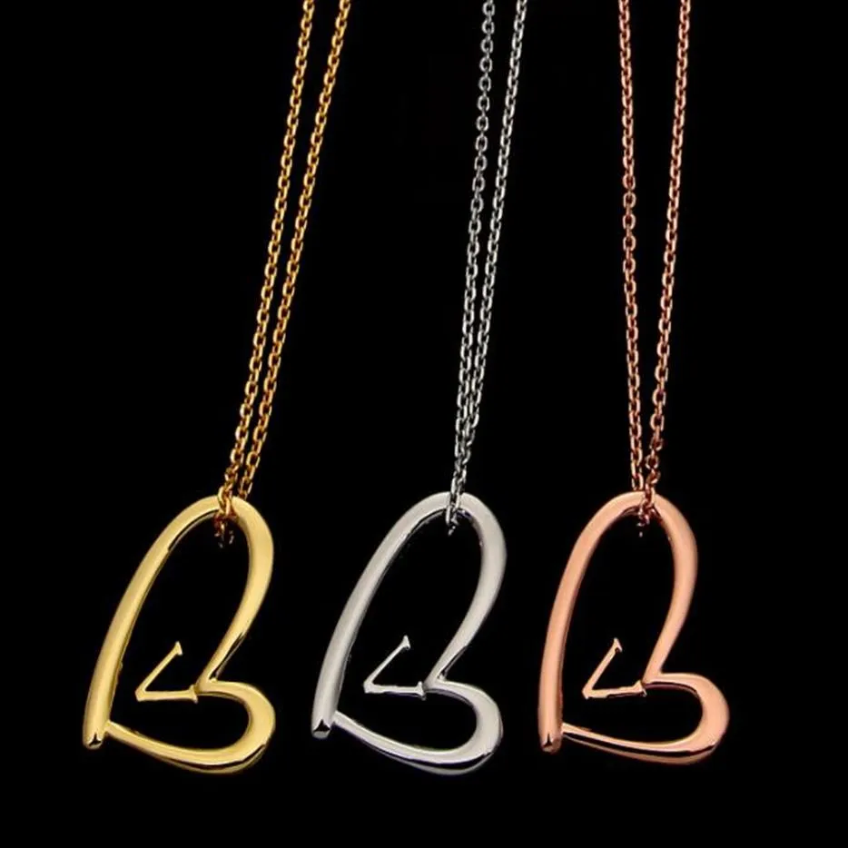 2022 trendy Stravagante grande cuore V ciondolo extra lungo Collana a catena maglione Acciaio inossidabile Oro argento rosa pieno di amore girls262h