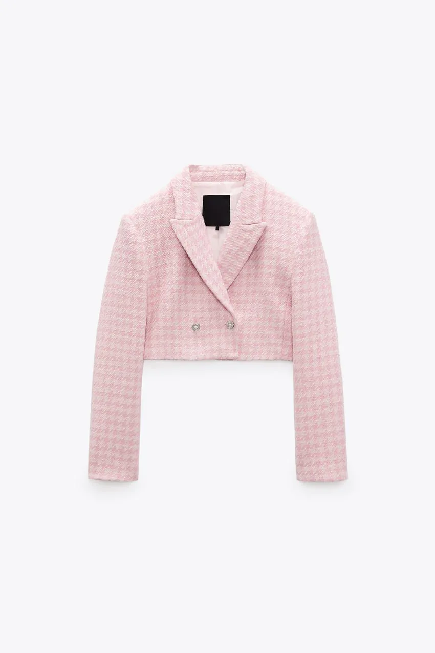 Kobiety 2 -częściowe sukienki Pink Siatka Porodnika Tweed Short Blazer Kurtka i High Wist Culottes Desinger Squirt Twinset XSSML