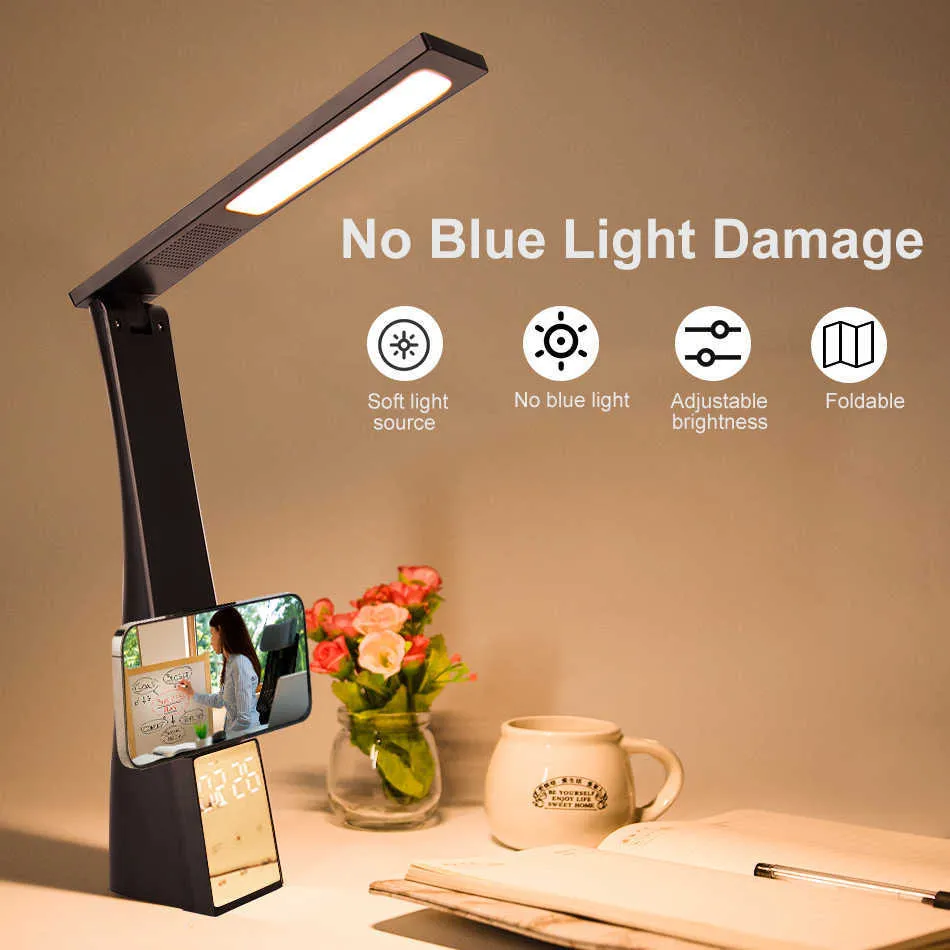 Desk Lamps Led Desk Lamp Eye-Protection 3 Color Temperature Stepless Dimming USB Charging Night Light Bedroom Study Reading Table Lamps P230412