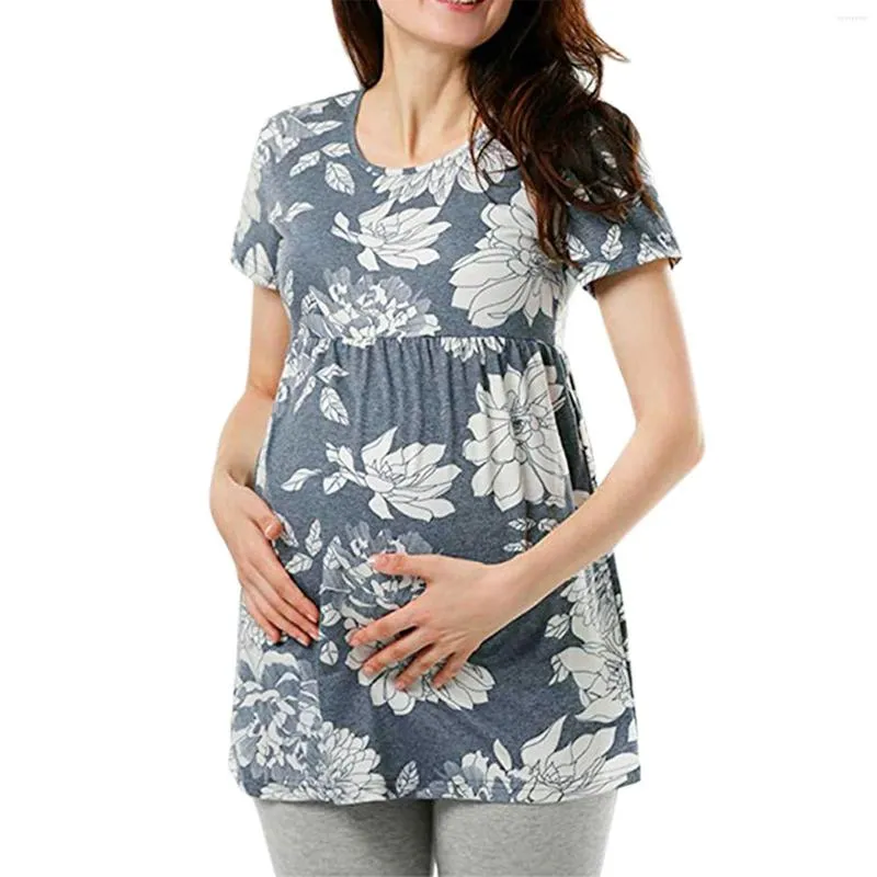 Women's T Shirts 2023 Women's Maternity Tops Casual Short Sleeve Flower Print Shirt Pregnant Tunic Blouse Daily Super Comfy High Quality