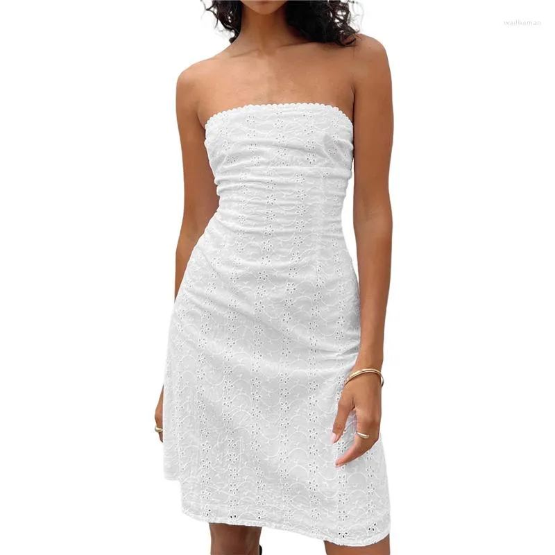 Casual Dresses Xingqing White Lace Y2K Dress Summer Solid Color Off Shoulder Strapless Sleeveless Mini Women Bodycon Clubwear