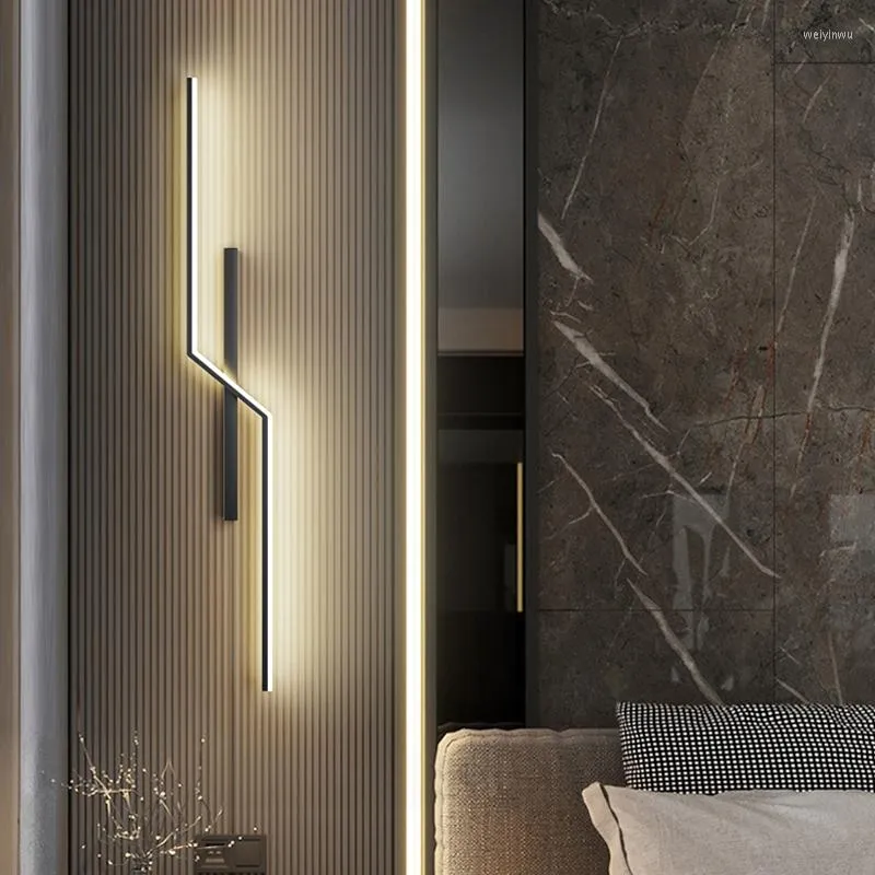 Lampy ścienne Nowoczesne LED Minimalistyczny pasek salonu kinkiety sypialnia nocna oświetlenie czarne złote wnętrze domowe dekoracyjne latarnie