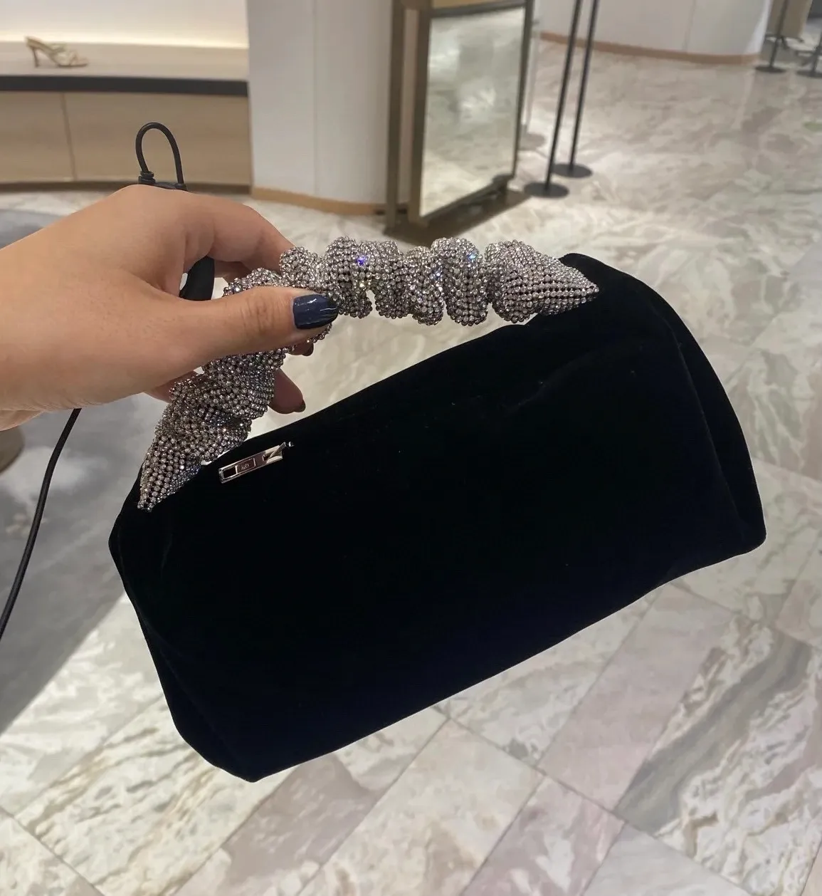 Velvet Blingbling Evening Bags Diamonds Handle Clutches Bags Designer Brand Women 25cm tjeckiska Rhinestone Party Purse Bankett Lysande handväskor 2521