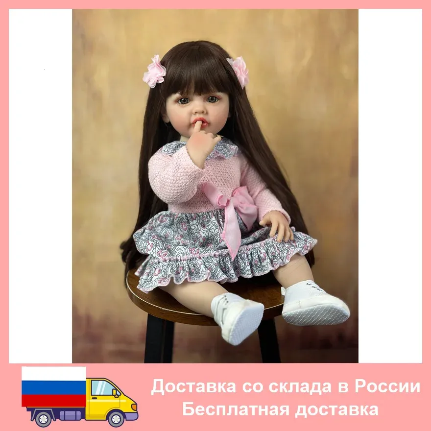 Muñecas Cuerpo de silicona suave completo Reborn Baby Girl Doll 55 cm 22 pulgadas Realista Pelo largo Realista Princesa Niño Bebe Regalo de cumpleaños 231110