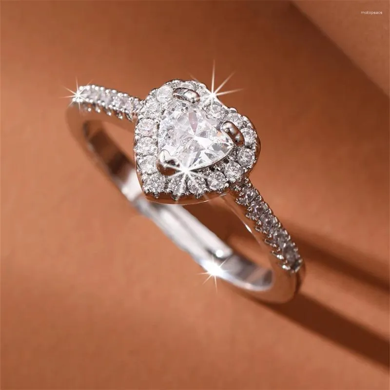 Klusterringar utsökta brudhjärta bröllopslöfte för kvinnor justerbara smycken kristallförlovningsring anillos valentins dag gåva