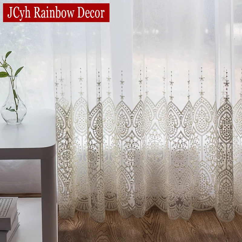 Sheer Curtain Hall Hafted Tiul do salonu luksusowe koronkowe okno sypialni długie dom Eleganckie zasłony Cortinas 230412