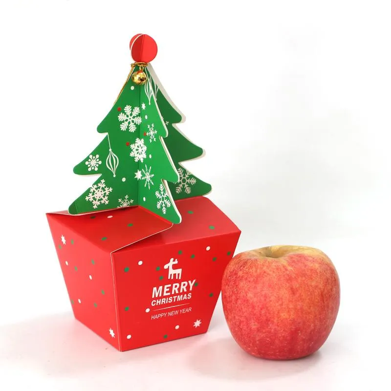 Papel de regalo 10/20 piezas Feliz Navidad caja de dulces bolsa 3D árbol con campanas papel contenedor de Navidad proveedor de fiesta